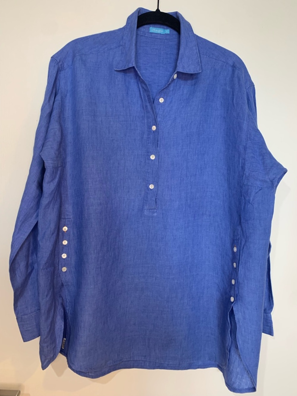 J. McLaughlin Medium 100% Linen Blue Long-Sleeve Tunic Shirt